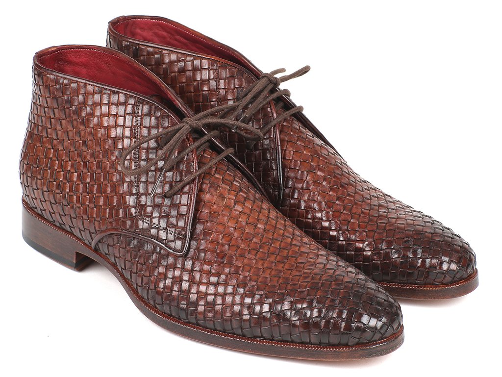 Paul Parkman ''CK82WVN" Brown Genuine Woven Leather Chukka Boots.